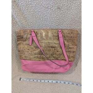 Pretty Anne Klein cork and pink vinyl tote purse with lots of pockets and room
